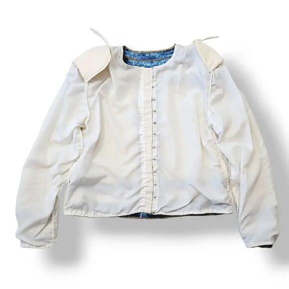 Vintage Carolyn Barton 100% Silk Beaded Evening Jacket in Ivory/Sea Blue Size M - Picture 8 of 16